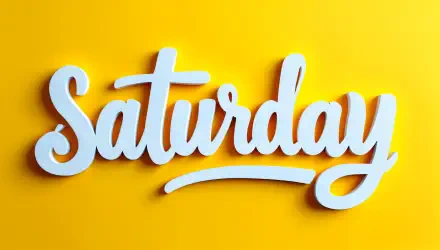 A vibrant 4K Ultra HD desktop wallpaper featuring the word Saturday in bold, white lettering against a bright yellow background.