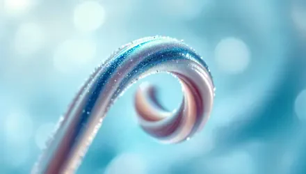 A close-up of a vibrant licorice twist against a soft blue background, showcasing its glossy texture and playful curves. This stunning image is a 4K Ultra HD PC desktop wallpaper.