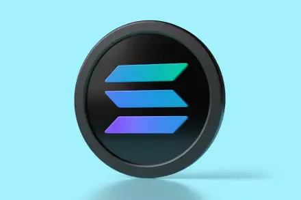A sleek 4K Ultra HD wallpaper featuring a cryptocurrency logo, representing blockchain technology with a modern design on a vibrant blue background.