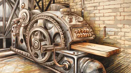 An intricately designed industrial machine sits in a vintage workshop, showcasing detailed mechanics and textures, perfect as a 4K Ultra HD PC desktop wallpaper and background.