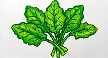 A vibrant illustration of fresh spinach leaves, showcasing rich green hues and detailed veins, designed as a 4K Ultra HD PC desktop wallpaper and background.