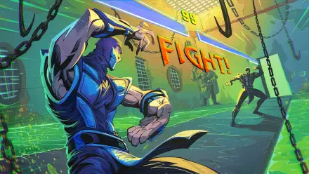 HD PC desktop wallpaper featuring Sub-Zero from Mortal Kombat in a dynamic Fortnite-style fight scene with vibrant colors and action-packed design.