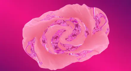 Abstract digital art of a swirling rose quartz shape in shades of pink, designed as a 4K Ultra HD PC desktop wallpaper and background.