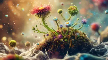 Vibrant flower and plant scene set against a dreamy background, showcasing colorful blossoms and lush greenery. A beautiful 4K Ultra HD desktop wallpaper and background.