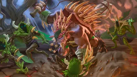 A dynamic HD wallpaper from the video game DotA, featuring a fierce, spiked creature battling against smaller foes in a vibrant, action-packed scene.