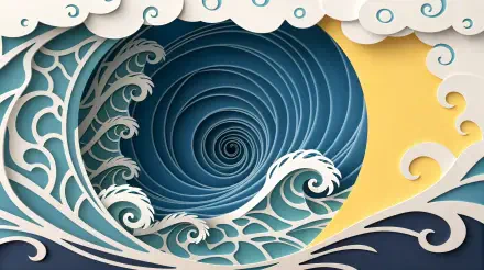 A captivating vortex design featuring swirling waves and clouds, rendered in vibrant colors, presented as a 4K Ultra HD PC desktop wallpaper and background.
