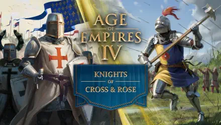 HD wallpaper for Age of Empires IV featuring knights in armor, showcasing the game's medieval themes and characters. A vibrant backdrop highlights the epic battles of the game.