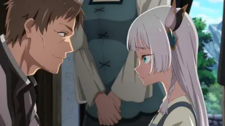 A scene from the anime From Old Country Bumpkin to Master Swordsman, featuring two characters sharing a tense moment, set against an engaging background. High-definition wallpaper.