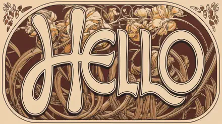 A 4K Ultra HD desktop wallpaper featuring the word Hello in a stylized font, surrounded by delicate floral designs against a warm brown background.
