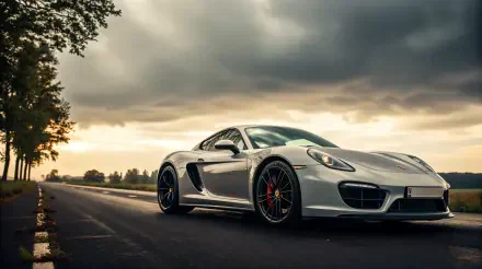 A sleek silver supercar parked on an open road under a dramatic cloudy sky, captured in stunning 4K Ultra HD as a PC desktop wallpaper and background.