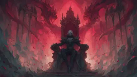 HD PC desktop wallpaper featuring a dark vampire seated on a menacing throne amid a red, fiery, and gothic atmosphere.