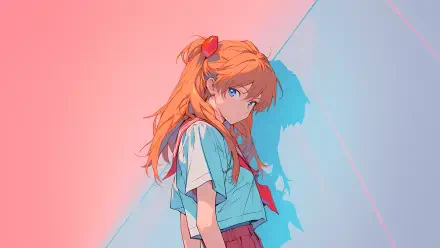 4K Ultra HD PC desktop wallpaper featuring a stylized anime girl with long orange hair against a pink and blue gradient background.