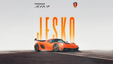 Orange Koenigsegg Jesko supercar parked on asphalt with bold JESKO text, featuring 4K Ultra HD clarity for PC desktop wallpaper and background.