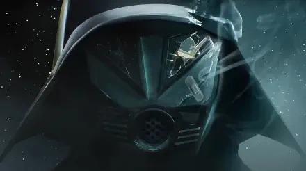 HD PC desktop wallpaper featuring a close-up of Dark Helmet from the movie Spaceballs 2, set against a starry space background.