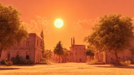 A vivid 4K Ultra HD desktop wallpaper showing a sun-drenched street under a blazing summer sun on a hot day.