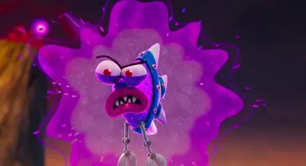 HD PC desktop wallpaper featuring a vibrant, animated character from the movie Dog Man (2025) surrounded by a glowing purple aura.