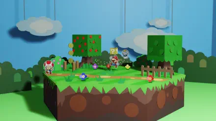 4K Ultra HD desktop wallpaper featuring a vibrant, paper-crafted scene from the video game Paper Mario: Color Splash with characters and colorful landscape elements.