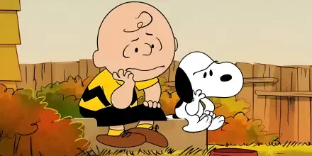 Charlie Brown and Snoopy from The Snoopy Show cartoon, featured in a colorful HD PC desktop wallpaper background.