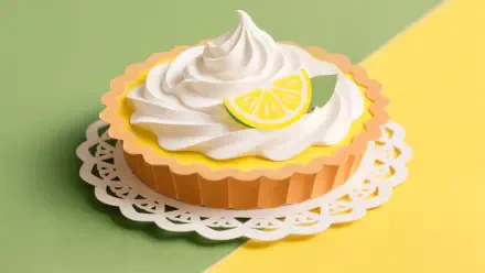 A vibrant 4K Ultra HD wallpaper featuring a lemon meringue pie with fluffy whipped topping and a lemon slice on a two-tone green and yellow background.