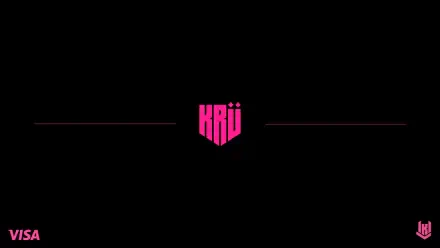 HD PC desktop wallpaper: minimalist black background with centered pink KRU Esports logo and thin horizontal accents — video game esports branding.