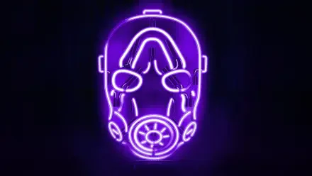 Borderlands 4K Ultra HD PC desktop wallpaper: stylized purple neon gas mask outline glowing against a dark background.