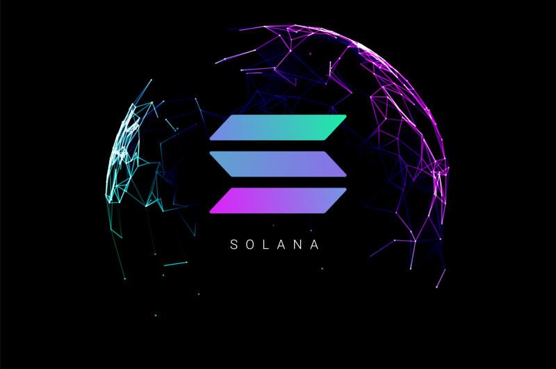 {{ A vibrant HD wallpaper featuring the Solana logo, surrounded by a network of interconnected lines, symbolizing blockchain and cryptocurrency technology. 