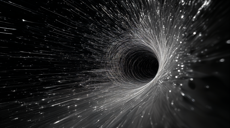 {{ 4K Ultra HD PC desktop wallpaper: sci-fi wormhole — spiraling streaks of light and particles rushing into a dark central vortex.
