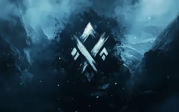 A captivating HD desktop wallpaper featuring a mystical rune design, set against a dramatic, dark background inspired by Viking themes and rugged landscapes.