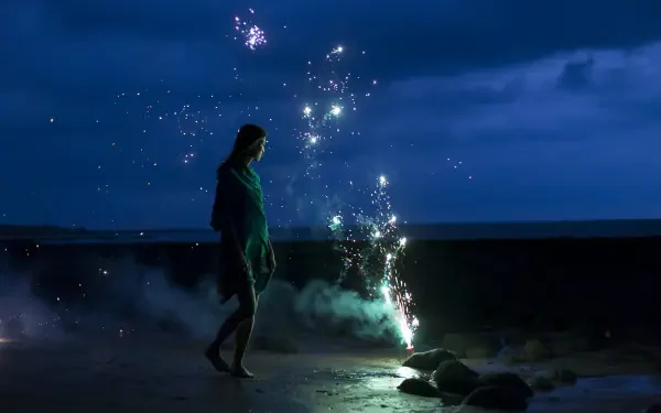 woman fireworks night beach HD Desktop Wallpaper | Background Image