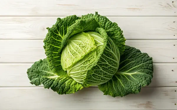 A vibrant green cabbage sits atop fresh leaves on a light wooden background, showcased as a 4K Ultra HD PC desktop wallpaper and background.