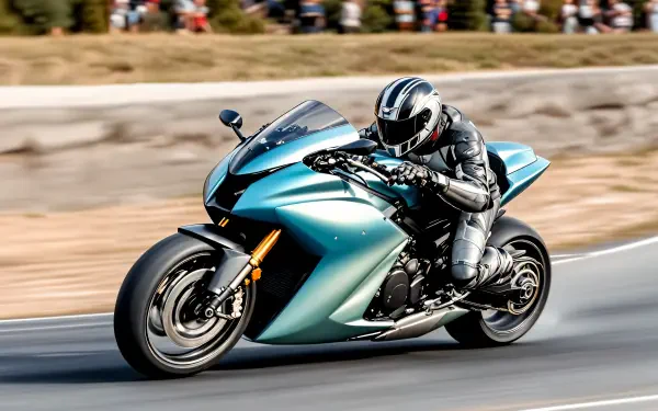 A dynamic motorcycle racer leans into a turn on a sleek bike, captured in stunning detail. This 4K Ultra HD image showcases the thrill of motorcycle racing.