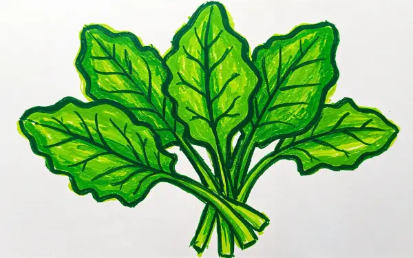 A vibrant illustration of fresh spinach leaves, showcasing rich green hues and detailed veins, designed as a 4K Ultra HD PC desktop wallpaper and background.