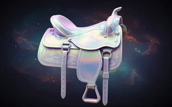 A beautifully detailed saddle rendered in vibrant colors, set against a cosmic backdrop, showcased in stunning 4K Ultra HD quality for a captivating desktop wallpaper.