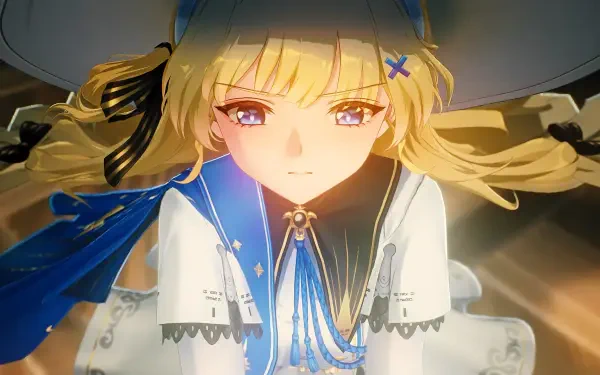 HD wallpaper featuring Phoebe from the video game Wuthering Waves, showcasing her striking expression and vibrant attire against a dynamic background.