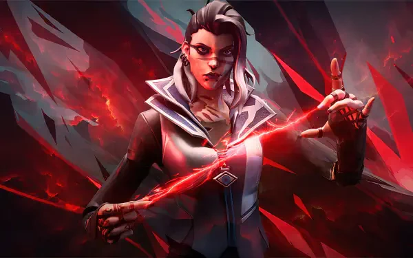 4K Ultra HD wallpaper featuring Fade from Valorant, showcasing a dynamic pose with red energy against a dramatic background.