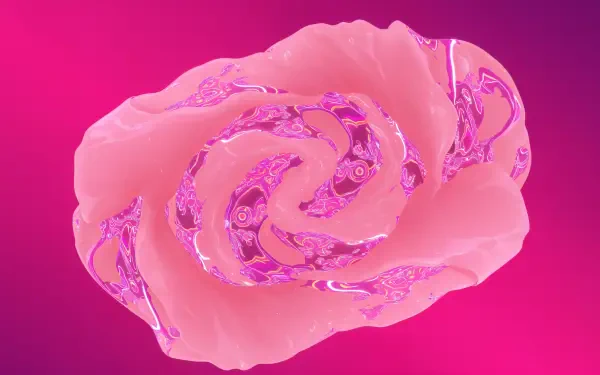 Abstract digital art of a swirling rose quartz shape in shades of pink, designed as a 4K Ultra HD PC desktop wallpaper and background.