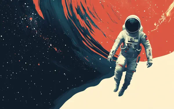 An astronaut floats in space amidst vibrant cosmic swirls, inspired by the movie Interstellar. This HD wallpaper captures the awe of space exploration beautifully.