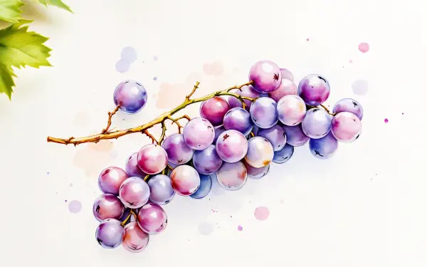 A vibrant cluster of purple and pink grapes on a white background, showcased in a 4K Ultra HD PC desktop wallpaper.