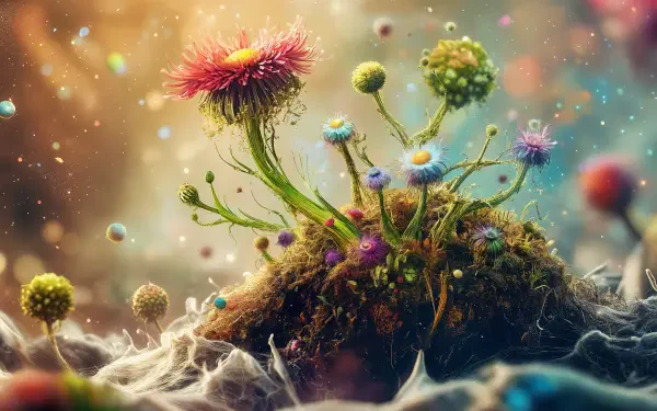 Vibrant flower and plant scene set against a dreamy background, showcasing colorful blossoms and lush greenery. A beautiful 4K Ultra HD desktop wallpaper and background.