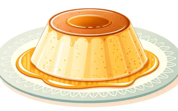 A delicious pudding sits on a decorative plate, featuring a smooth, glossy caramel top and a rich, creamy texture in this vibrant 4K Ultra HD PC desktop wallpaper.