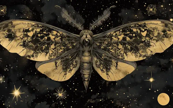 A stunning black and white wallpaper featuring a butterfly with intricate details and a galaxy backdrop, combining elements of nature and space in a mesmerizing design.