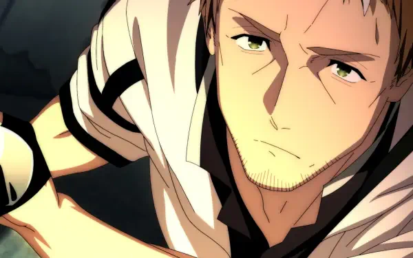 Anime design featuring a determined character, embodying the journey from an old country bumpkin to a master swordsman. High-definition wallpaper for PC desktops.