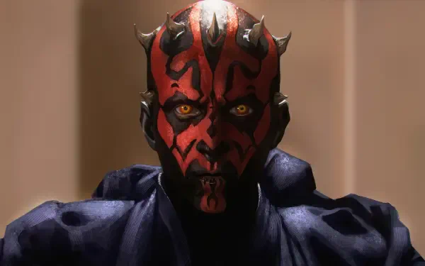 Darth Maul, the iconic Sith from Star Wars, features prominently in this striking 4K Ultra HD wallpaper, showcasing his menacing look and vivid red and black facial markings.