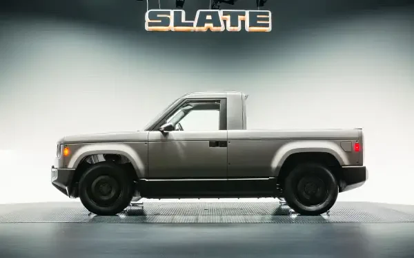 A sleek Slate Truck showcased against a minimalist backdrop, featuring a modern design and striking lines, perfect for a high-definition PC desktop wallpaper.