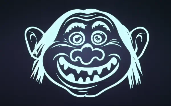 A 4K Ultra HD desktop wallpaper featuring a stylized troll face, characterized by exaggerated facial features, wide eyes, and a mischievous grin against a dark background.