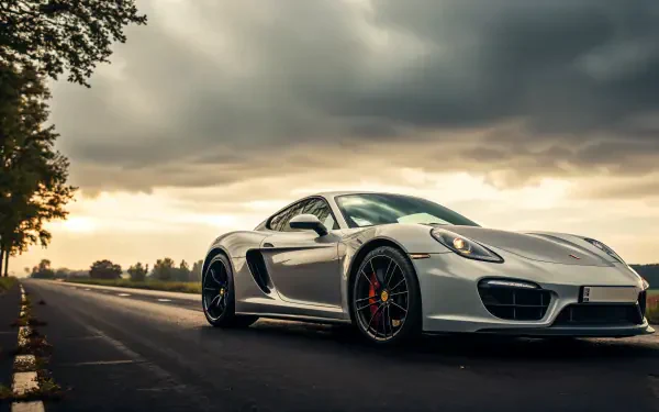 A sleek silver supercar parked on an open road under a dramatic cloudy sky, captured in stunning 4K Ultra HD as a PC desktop wallpaper and background.