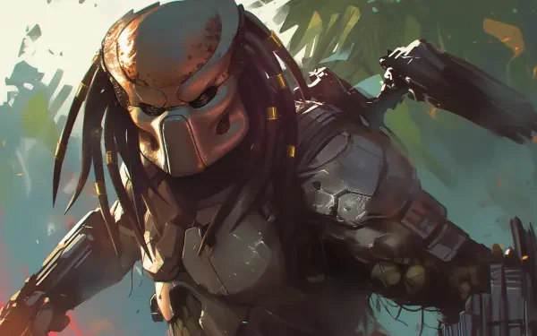 HD PC desktop wallpaper featuring a fierce Predator from the Alien vs. Predator universe in dynamic battle-ready pose.
