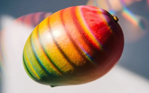 Vibrant mango with rainbow light reflections, captured in stunning 4K Ultra HD detail as a PC desktop wallpaper and background.