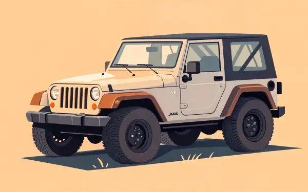 Illustration of a beige Jeep with black roof and tires, rendered as a 4K Ultra HD PC desktop wallpaper and background.