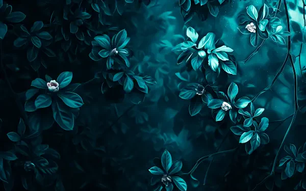 A 4K Ultra HD PC desktop background featuring green flowers and leaves illuminated with soft, ethereal lighting against a dark, moody backdrop.